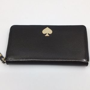 Kate Spade Metallic Glittery Bronze Patent Leather Zip Around Accordion Wallet